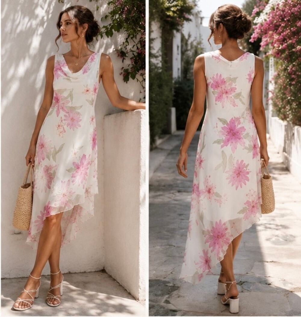 Reformation Vintage Alyn Paige Floral Chiffon Asymmetrical Dress S 5/6 USA